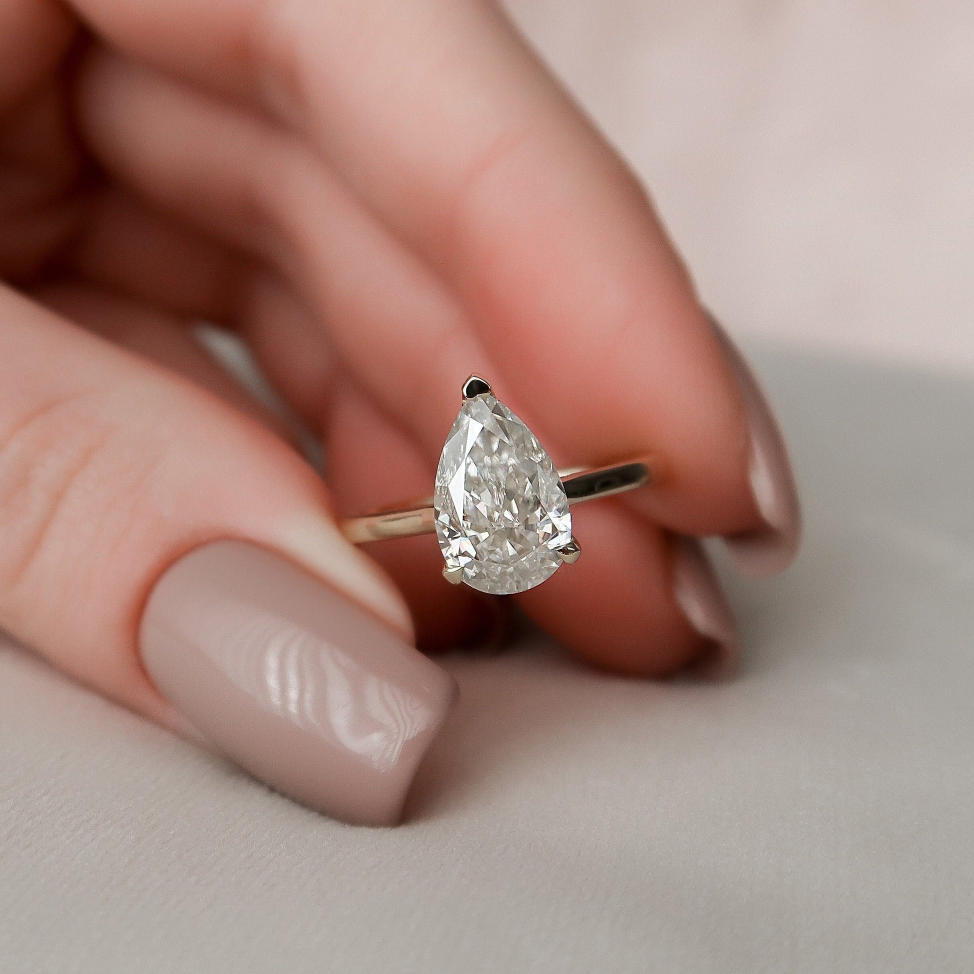 2.0 CT Pear Cut Hidden Halo Style  Moissanite Engagement Ring 3