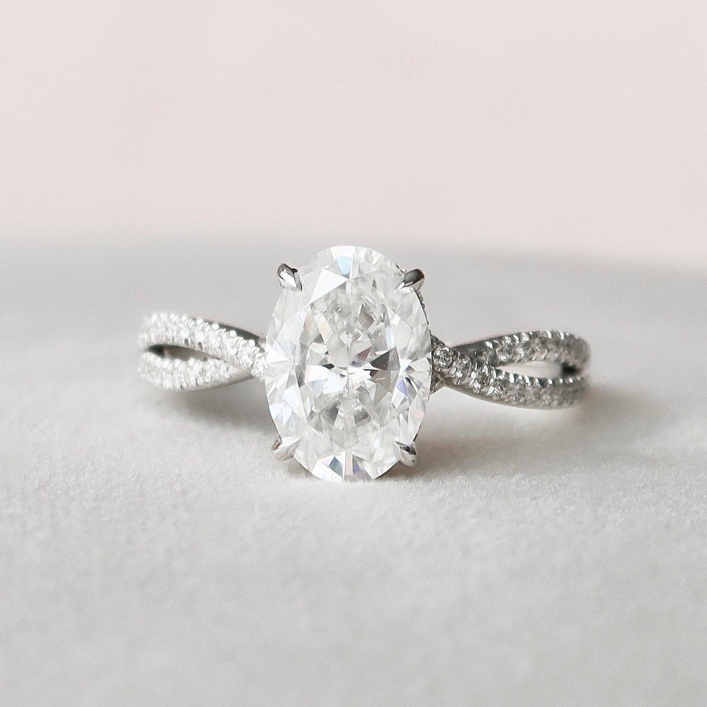 3.0 CT Oval Cut Hidden Halo Criss Cross Pave Moissanite Engagement Ring 1