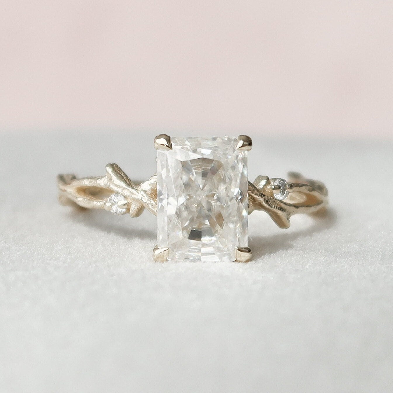 2.0 CT Radiant Cut Twig Pave Moissanite Engagement Ring 4