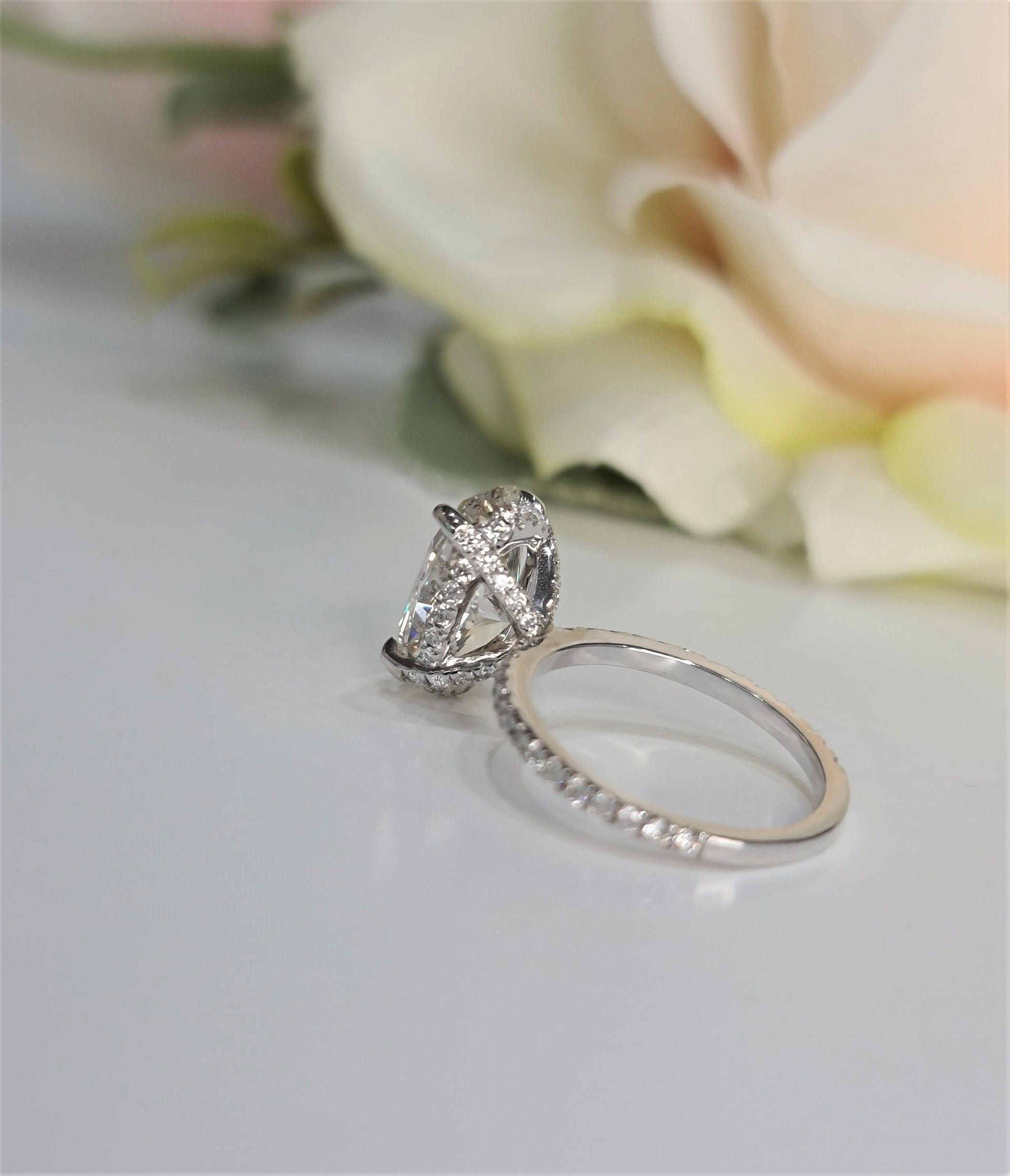 3.0 CT Oval Hidden Halo CVD G/VS1 Diamond Engagement Ring 6