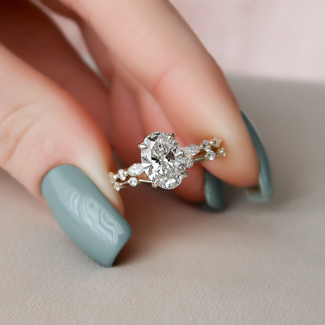 Marquise Cut Cluster Styled Lab Grown Bridal Ring Set