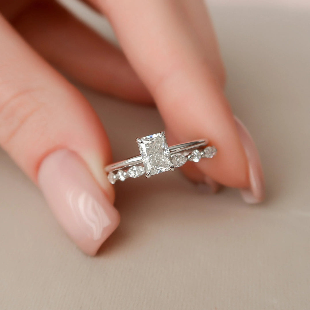Marquise Cut Cluster Styled Lab Grown Bridal Ring Set