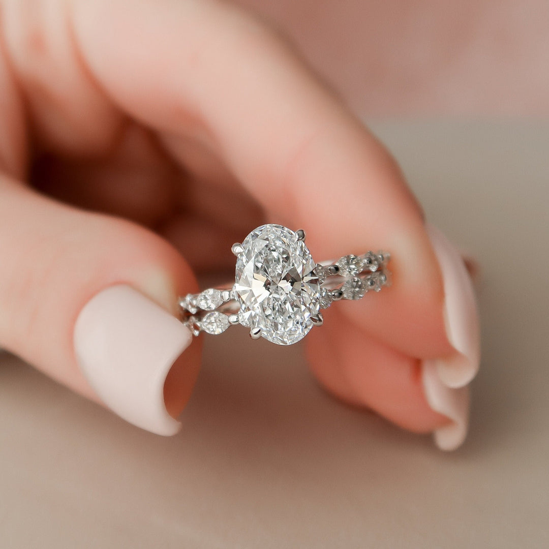 Marquise Cut Cluster Styled Lab Grown Bridal Ring Set