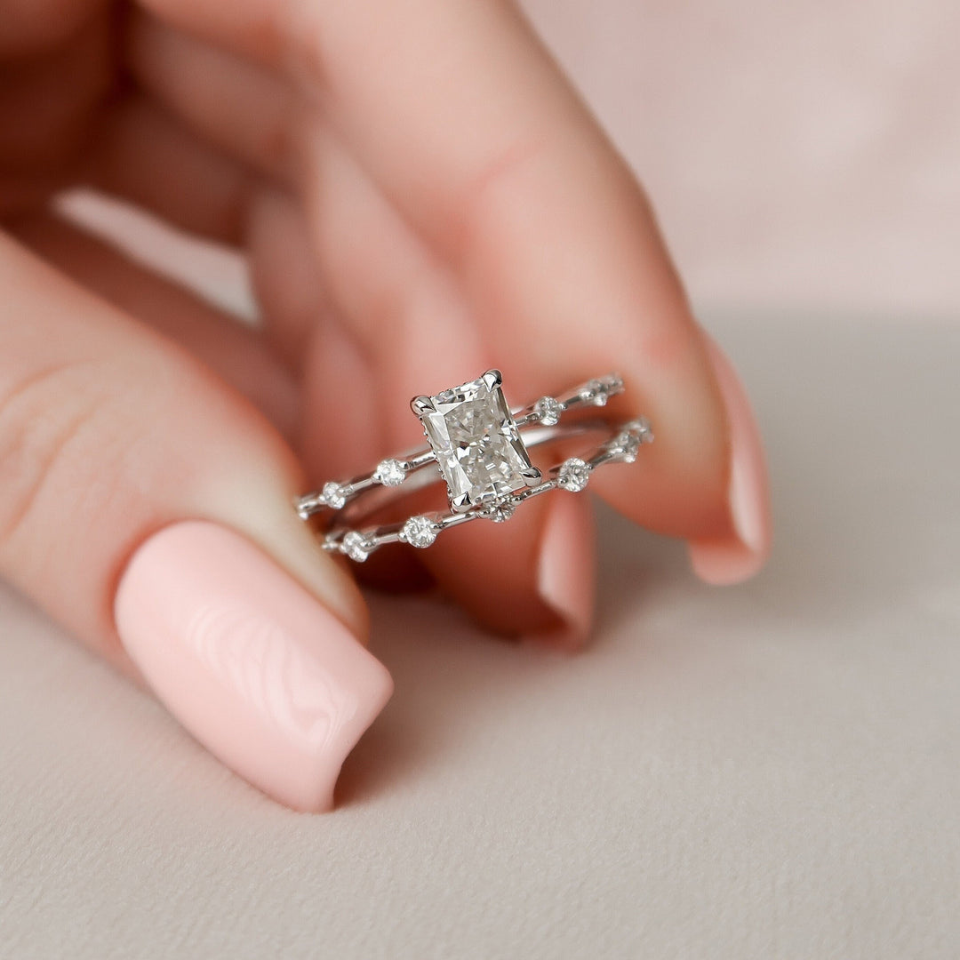 Marquise Cut Cluster Styled Lab Grown Bridal Ring Set