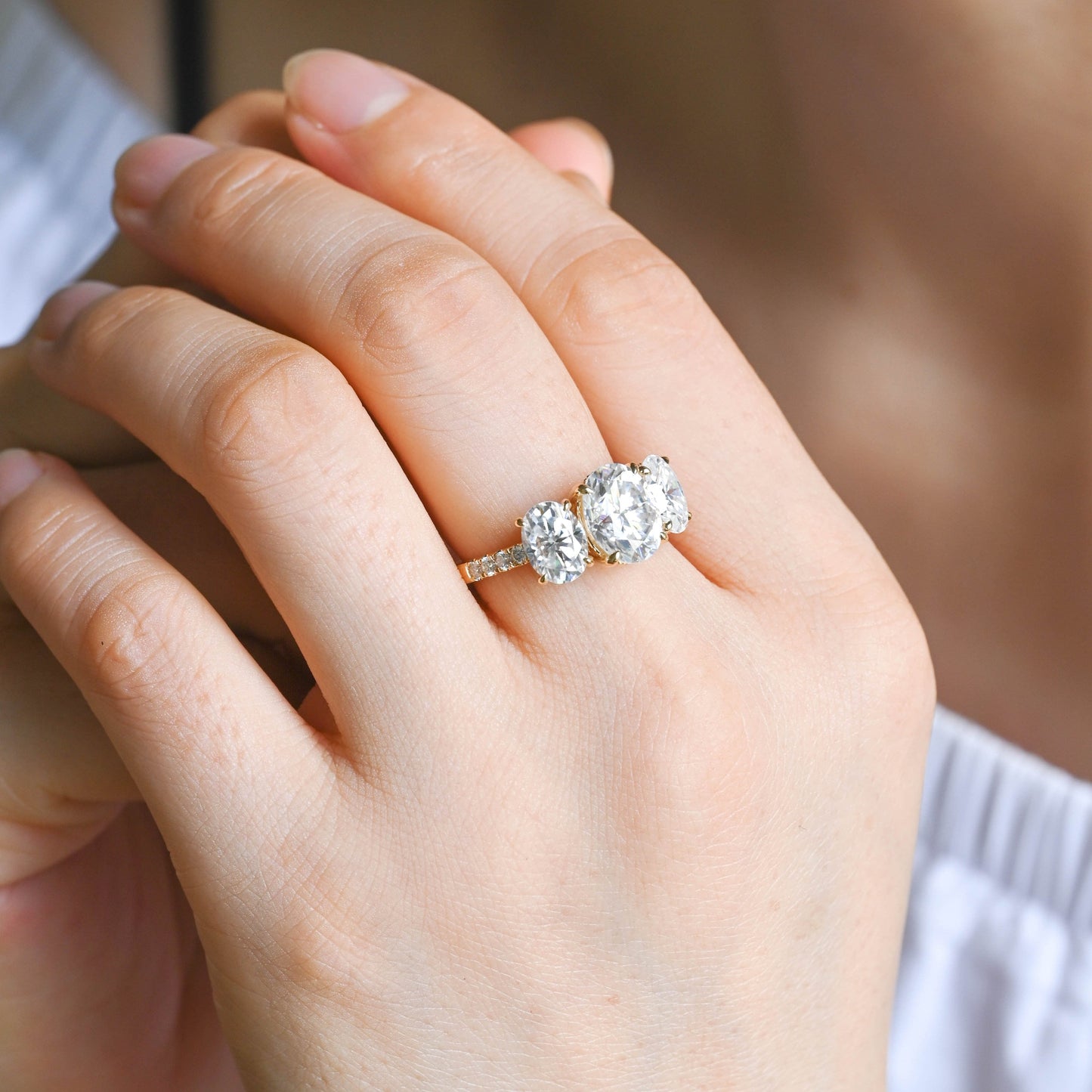 2 CT Round Three Stones Lab Grown Diamond Engagement Ring