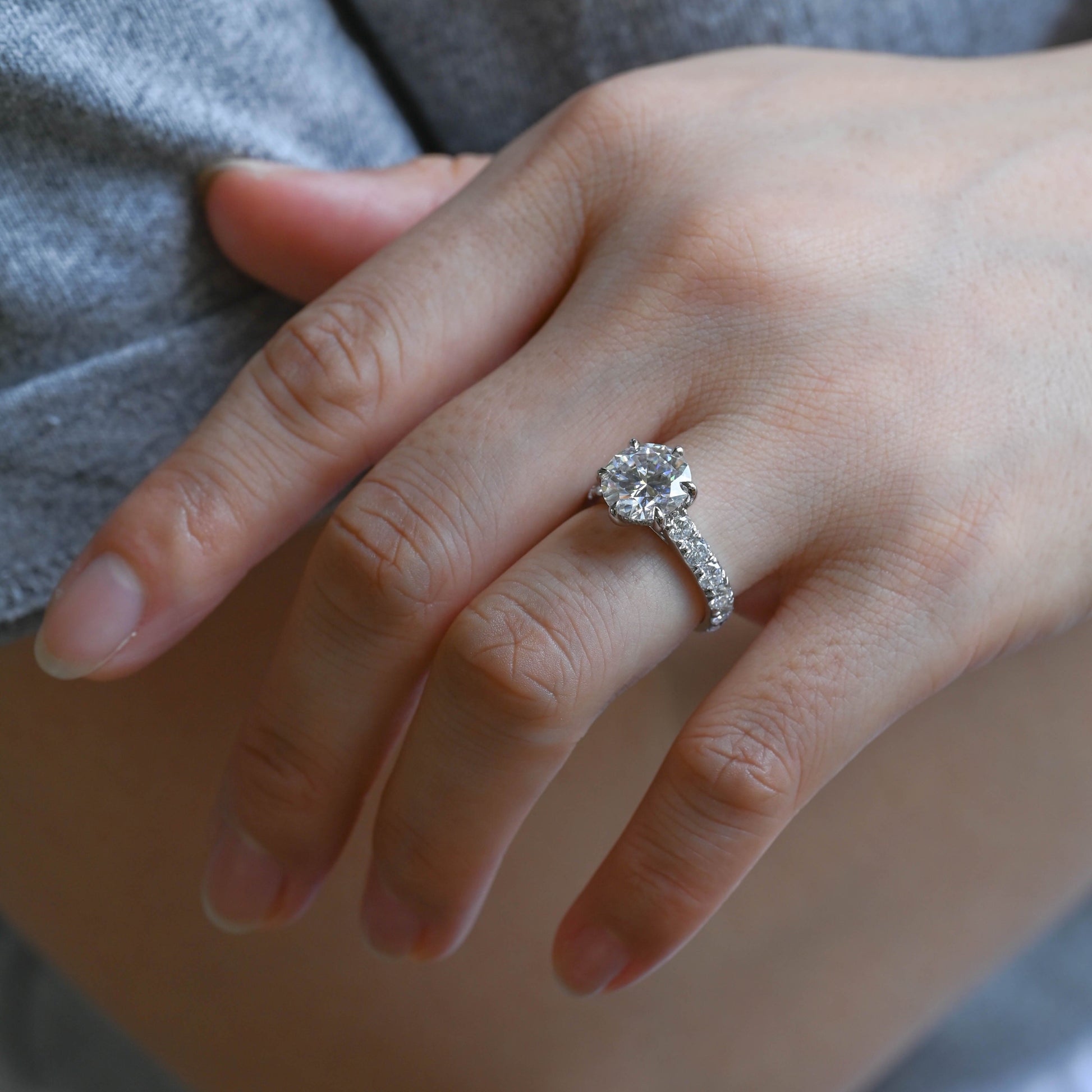 2 CT Round Three Stones Lab Grown Diamond Engagement Ring