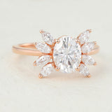 1.33 CT Oval Shaped Moissanite Cluster Engagement Ring 3