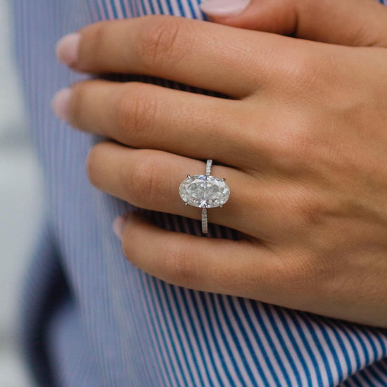 5.85 CT Oval Solitaire Pave Moissanite Engagement Ring 1