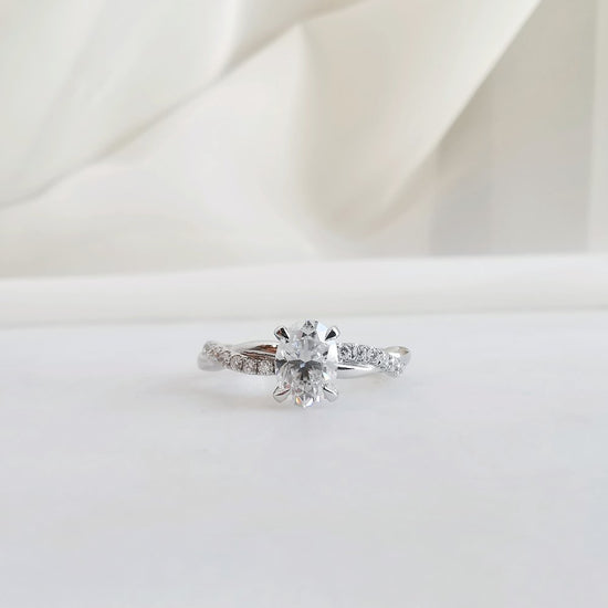 1.0 CT Oval Shaped Moissanite Twisted Pave Setting Engagement Ring 1