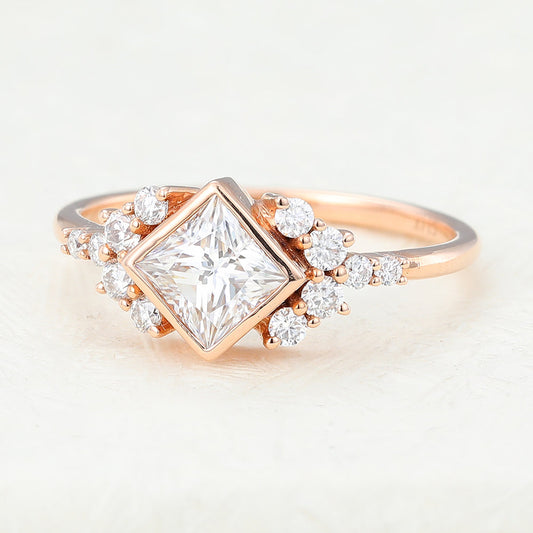 0.64 CT Princess Shaped Moissanite Cluster Engagement Ring 2