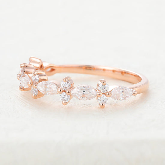 0.62 CT Round & Marquise Shaped Moissanite Cluster Wedding Band 2