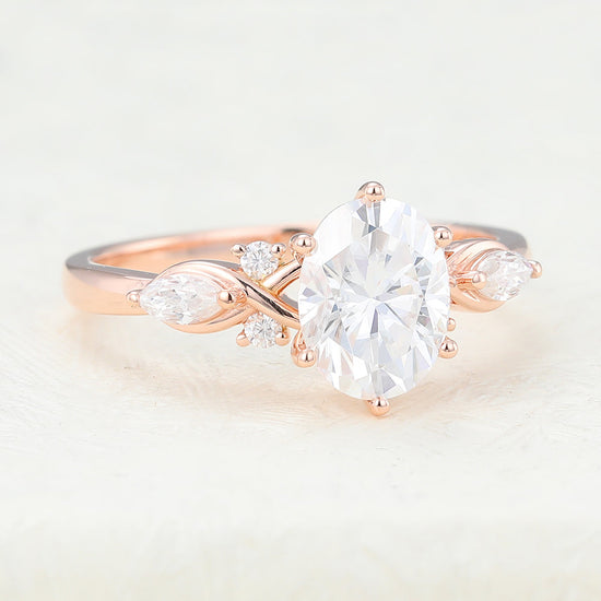 1.33 CT Oval Shaped Moissanite Cluster Engagement Ring 3