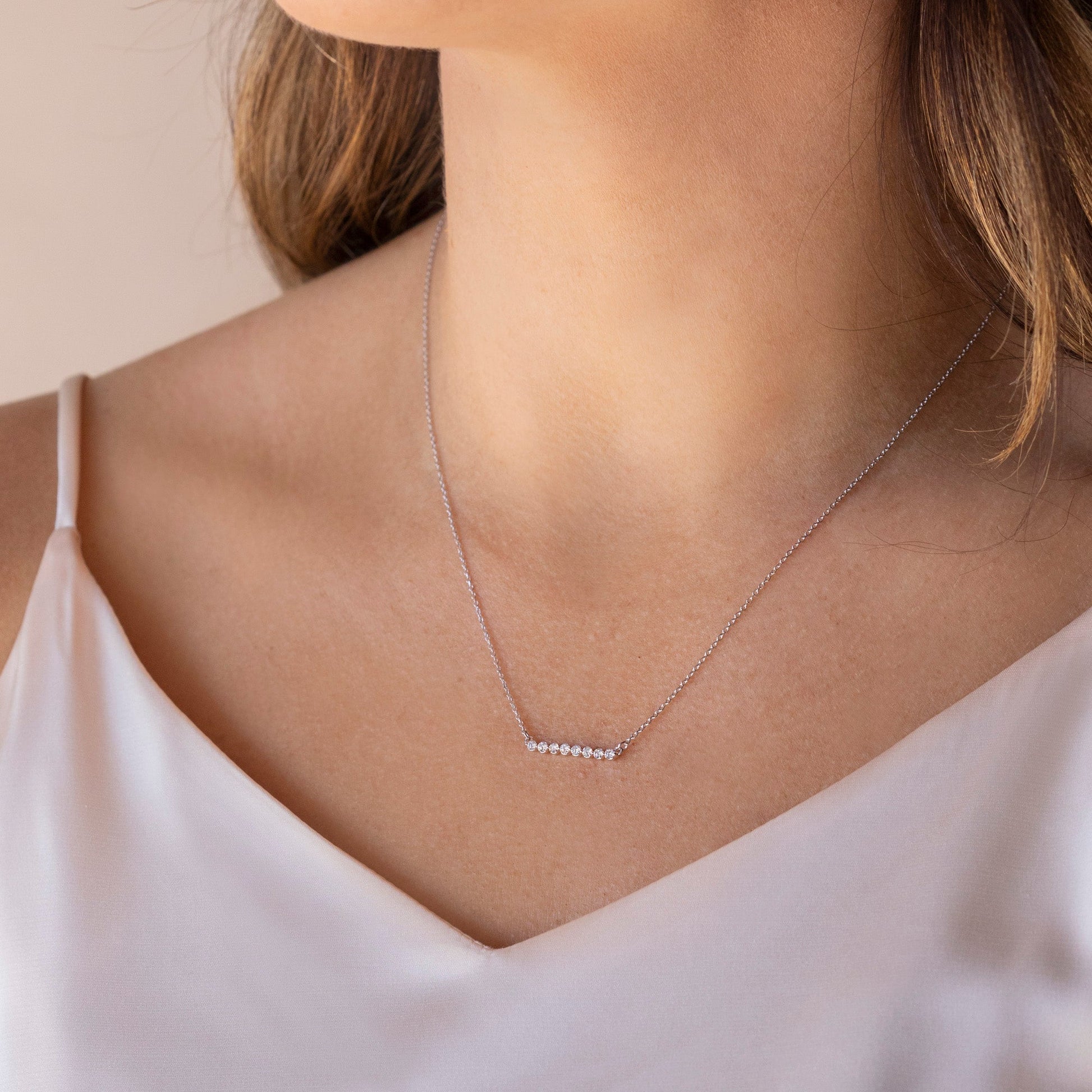 0.24 CT Round Cut Shared Prong Bar Necklace Moissanite Diamond Necklace 1