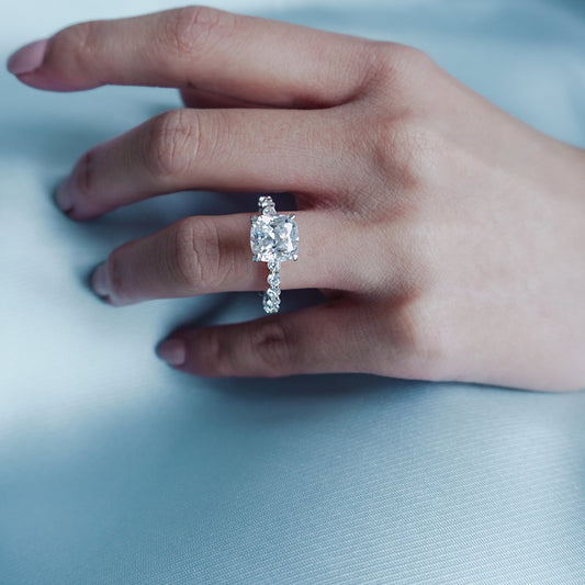 3.0 CT Cushion Shaped Moissanite Hidden Halo Engagement Ring 2