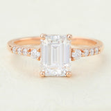 1.60 CT Emerald Shaped Moissanite Pave Setting Engagement Ring 1