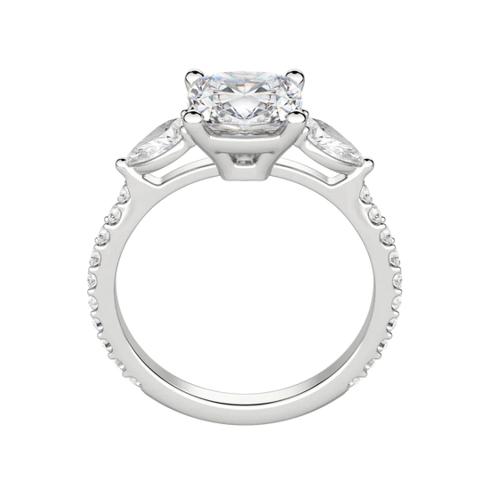 2.54 CT Cushion 3 Stone Moissanite Engagement Ring 6