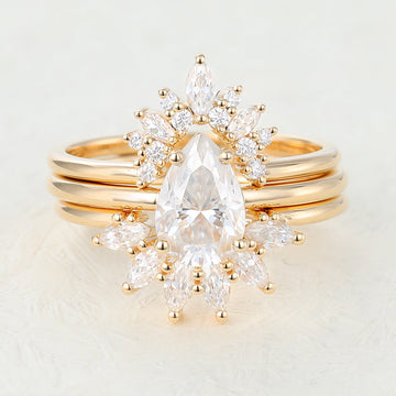 1.50 CT Pear Moissanite Solitaire Bridal Ring Set 1