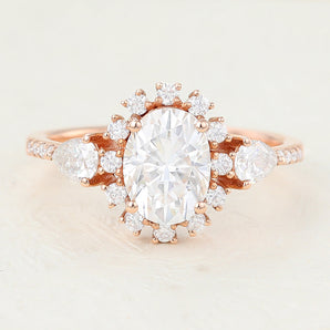 1.33 CT Oval Shaped Moissanite Halo Engagement Ring 1