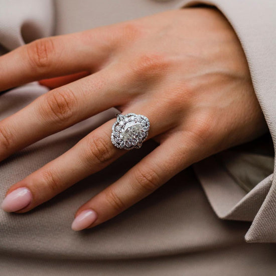 4.10 CT Oval Halo Art Deco Moissanite Engagement Ring 5