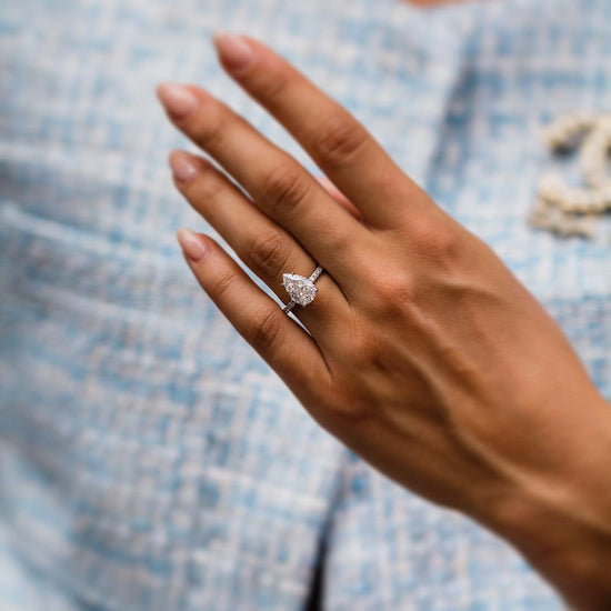 3.0 CT Pear Solitaire Hidden Halo & Pave Moissanite Engagement Ring 2