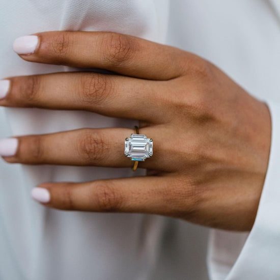 4.10 CT Emerald Three Stone Moissanite Engagement Ring 3