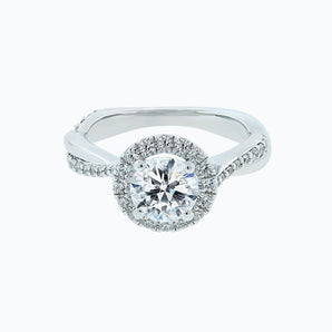 1.0 CT Round Halo & Twisted Pave CVD F/VS2 Diamond Engagement Ring 1