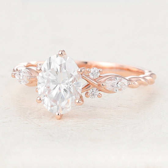 1.33 CT Oval Shaped Moissanite Cluster Engagement Ring 4