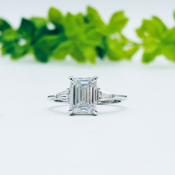 1.9 CT Emerald Cut Three Stone Moissanite Engagement Ring 4