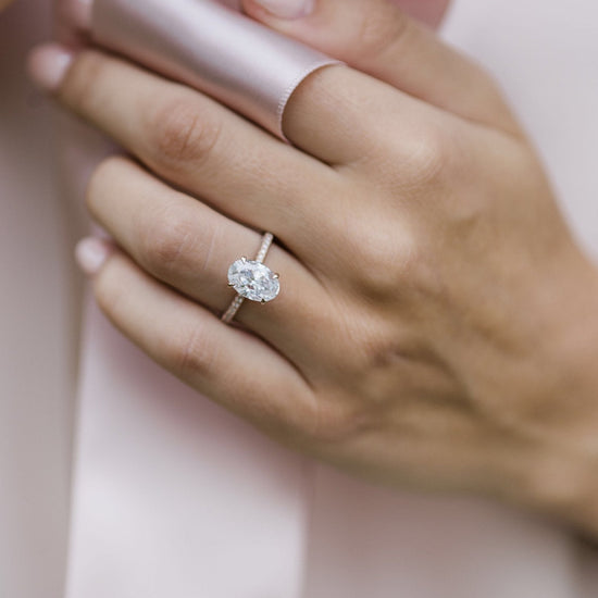 3.0 CT Oval Solitaire Hidden Halo & Pave Moissanite Engagement Ring 4