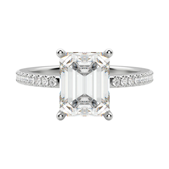 2.30 CT Emerald Solitaire Moissanite Engagement Ring With Pave Setting 3