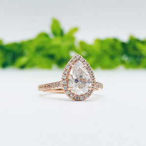 2.1 CT Pear Cut Halo Pave Moissanite Engagement Ring 5