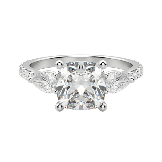 2.54 CT Cushion 3 Stone Moissanite Engagement Ring 4