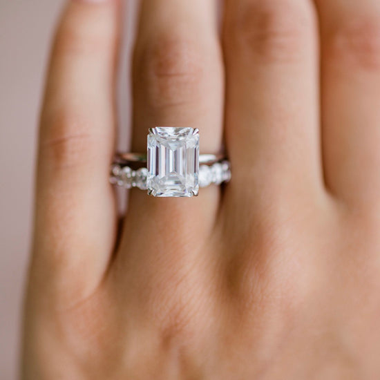 5.50 CT Emerald Solitaire Hidden Halo Moissanite Engagement Ring 9