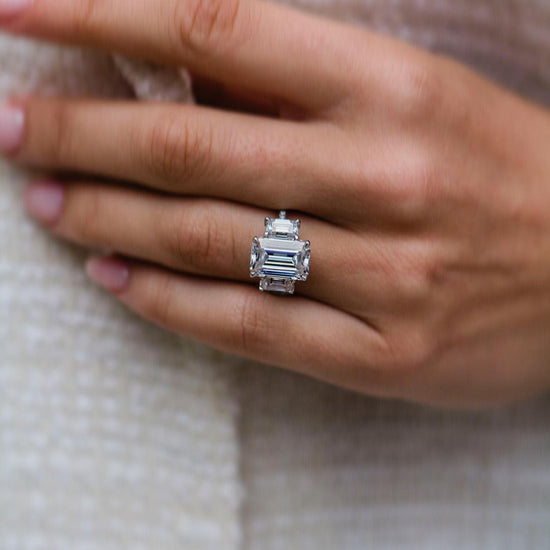 3.80 CT Emerald Three Stone Moissanite Engagement Ring 3