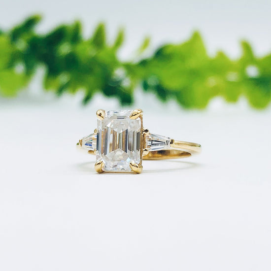 1.9 CT Emerald Cut Three Stone Moissanite Engagement Ring 7