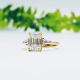 1.9 CT Emerald Cut Three Stone Moissanite Engagement Ring 7