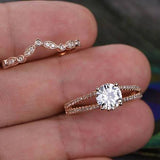 1.0 CT Round Cut Solitaire Split Shank Moissanite Bridal Ring Set 2