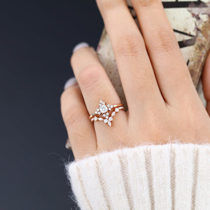 0.22 CT Round Moissanite Cluster Bridal Ring Set 3