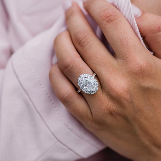 3.85 CT Oval Double Halo Moissanite Engagement Ring 2