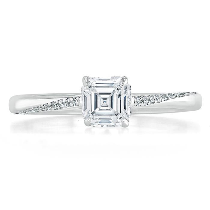 0.75 CT Asscher Cut Solitaire Moissanite Engagement Ring 1