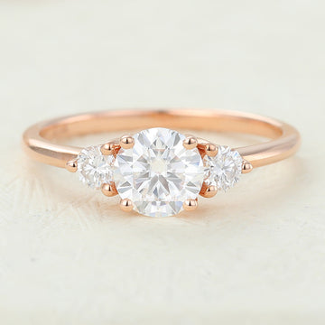 0.68 CT Round Shaped Moissanite Three Stone Engagement Ring 1