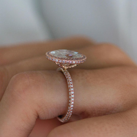 4.0 CT Oval Halo & Pave Moissanite Engagement Ring 4