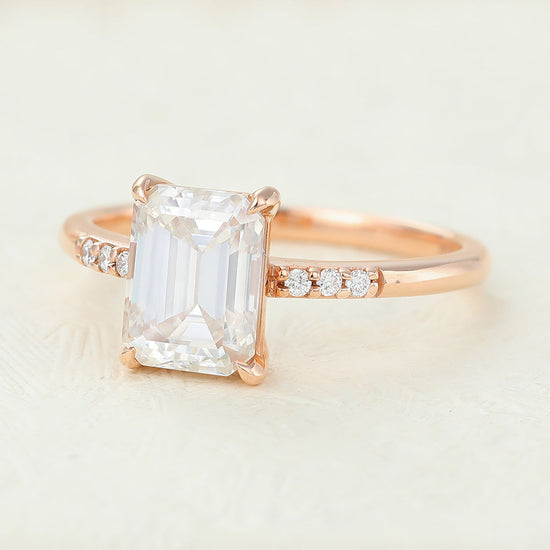 1.60 CT Emerald Shaped Moissanite Pave Setting Engagement Ring 3