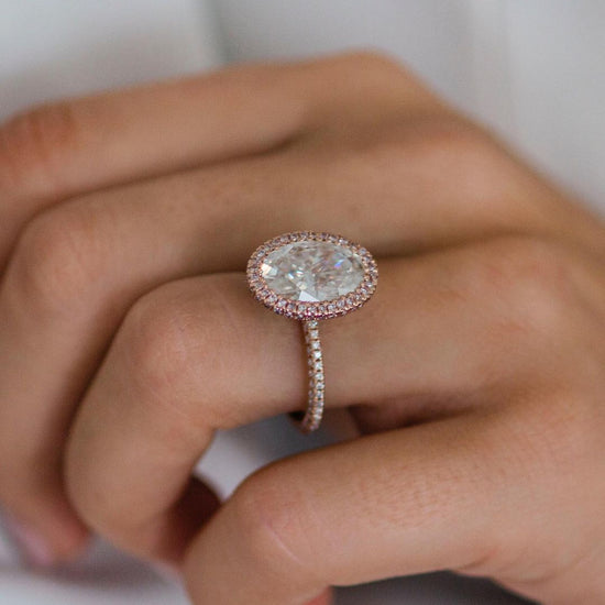 4.0 CT Oval Halo & Pave Moissanite Engagement Ring 6