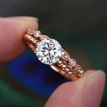 0.75 CT Round Solitaire Twisted Pave Moissanite Bridal Ring Set 1