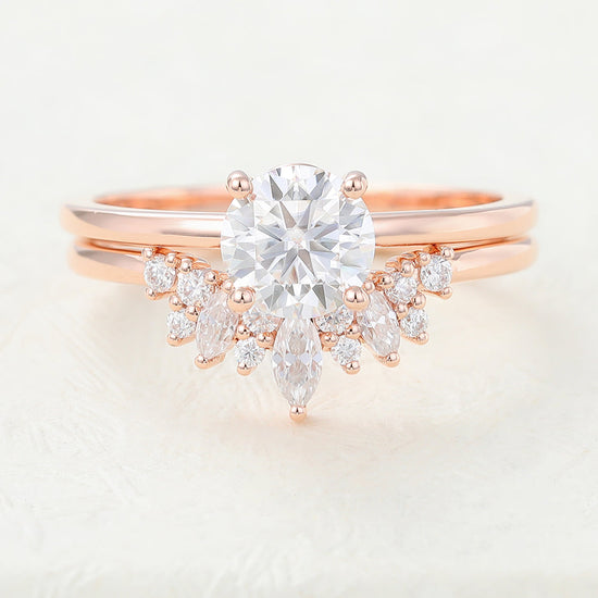 0.68 CT Round Moissanite Solitaire Bridal Ring Set 1