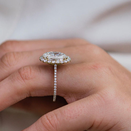 5.90 CT Oval Cut Halo & Pave Moissanite Engagement Ring 3