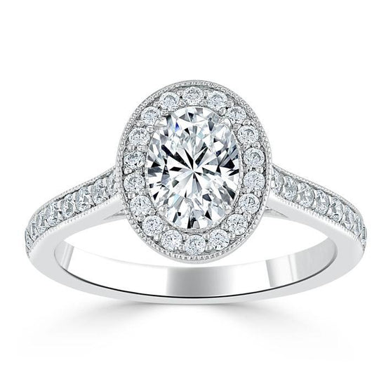 1.0 CT Oval Cut Halo Pave Moissanite Engagement Ring 2