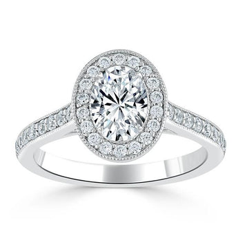 1.0 CT Oval Cut Halo Pave Moissanite Engagement Ring 2