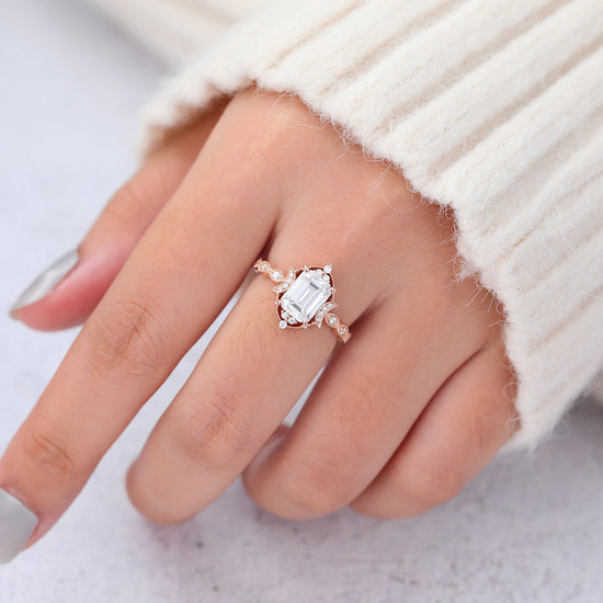 1.60 CT Emerald Shaped Moissanite Vintage Engagement Ring 5